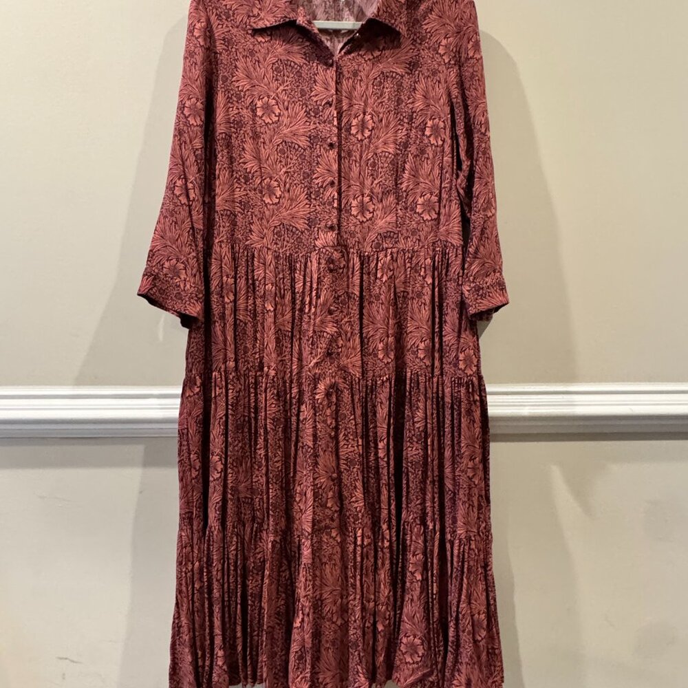 William Morris & Co X H&M: Floral Long Sleeve Dress - Rust